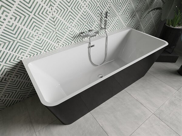 Luxury Volta szabadon álló fürdökád akril falhoz tolható 170 x 75 cm, fehér/fekete, leeresztö króm - 51131707575 Térben álló kád