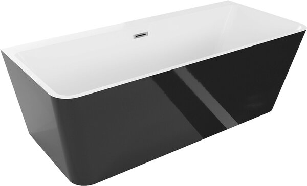 Luxury Volta szabadon álló fürdökád akril falhoz tolható 170 x 75 cm, fehér/fekete, leeresztö króm - 51131707575 Térben álló kád