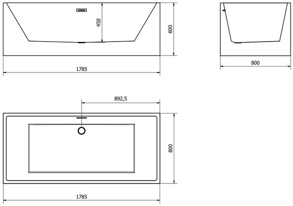Luxury Vigo szabadon álló fürdökád akril 178,5 x 80 cm, fehér - 51251788000 Térben álló kád