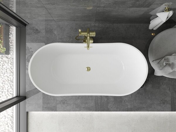 Luxury Montana szabadon álló fürdökád akril 150 x 72 cm, fehér/fekete, leeresztö arany - 52011507575-G Térben álló kád