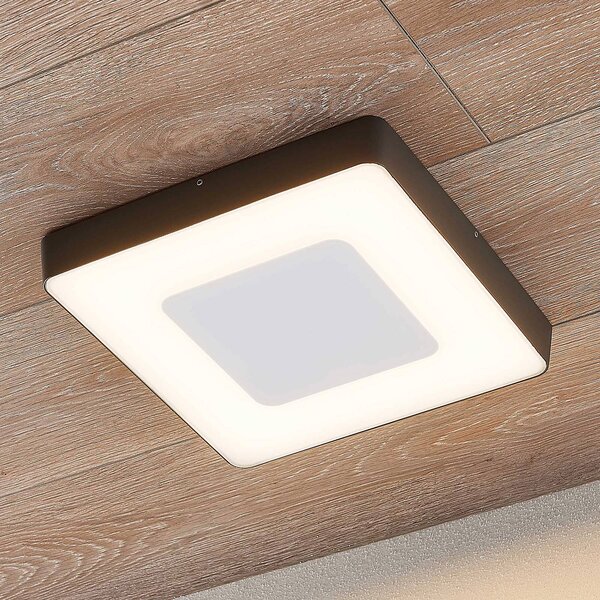 Lucande LED kültéri mennyezeti lámpa Sora, szögletes, érzékelő, IP54, Fekete, Alumínium, Modern