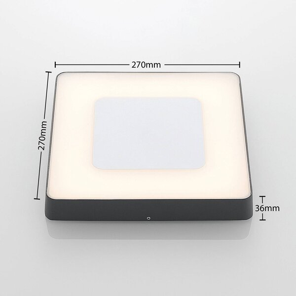 Lucande LED kültéri mennyezeti lámpa Sora, szögletes, érzékelő, IP54, Fekete, Alumínium, Modern
