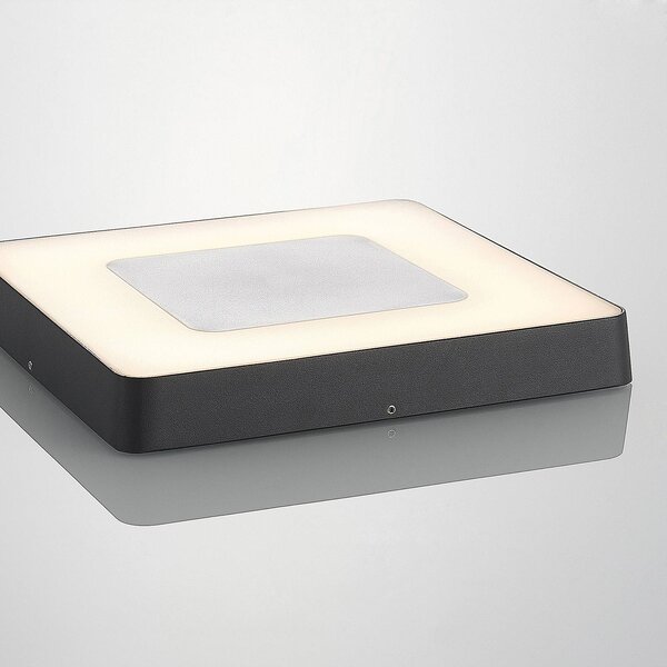Lucande LED kültéri mennyezeti lámpa Sora, szögletes, érzékelő, IP54, Fekete, Alumínium, Modern