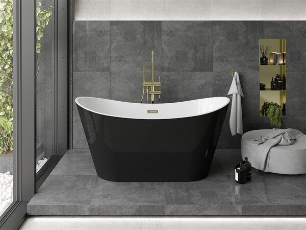 Luxury Montana szabadon álló fürdökád akril 150 x 72 cm, fehér/fekete, leeresztö arany - 52011507575-G Térben álló kád