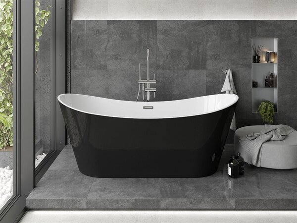 Luxury Montana szabadon álló fürdökád akril 180 x 80 cm, fehér/fekete, leeresztö fekete - 52011808075-B Térben álló kád