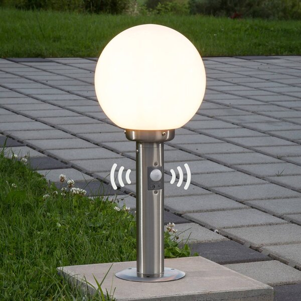 Lindby Vedran talapzati lámpa, 45 cm, rozsdamentes acél, érzékelővel, dimmelhető, Alu / szürke / cink, Rozsdamentes acél, Modern