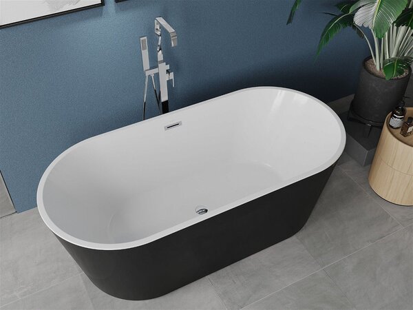Luxury Luna szabadon álló fürdökád akril 150 x 75 cm, fehér/fekete, leeresztö króm - 52031507575 Térben álló kád
