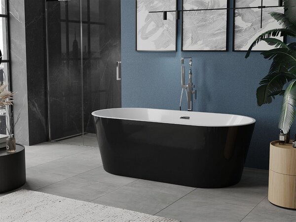 Luxury Luna szabadon álló fürdökád akril 150 x 75 cm, fehér/fekete, leeresztö króm - 52031507575 Térben álló kád