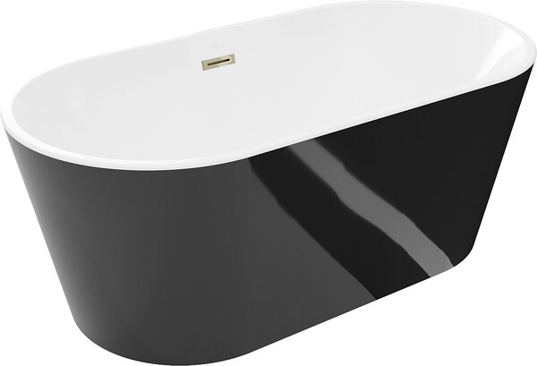 Luxury Luna szabadon álló fürdökád akril 150 x 75 cm, fehér/fekete, leeresztö arany - 52031507575-G Térben álló kád