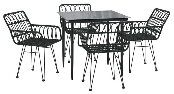 Polyrattan Kerti Étkezőgarnitúra - Fekete - 5 részes