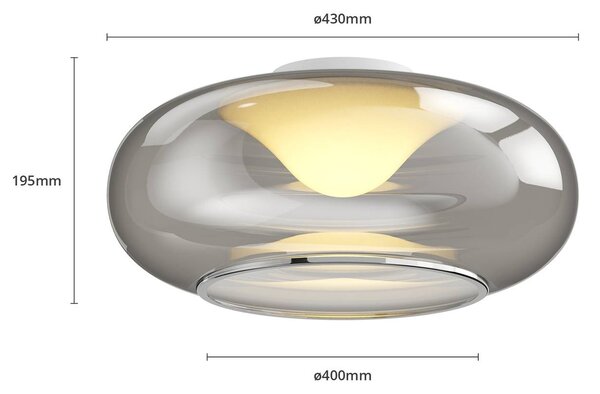 Lucande LED-es mennyezeti lámpa Mijo, Ø 43 cm, füstszürke, üveg, Alu / szürke / cink, Hálószoba, Üveg, Modern