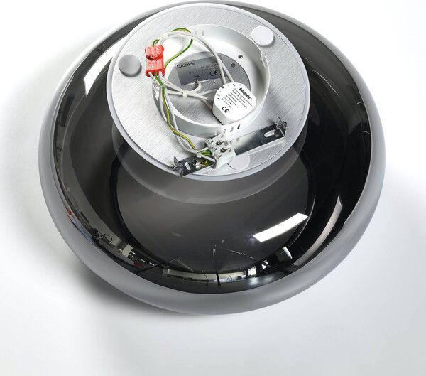 Lucande LED-es mennyezeti lámpa Mijo, Ø 43 cm, füstszürke, üveg, Alu / szürke / cink, Hálószoba, Üveg, Modern