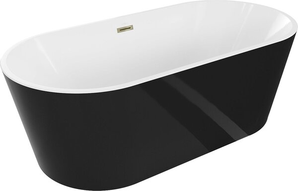 Luxury Luna szabadon álló fürdökád akril 170 x 80 cm, fehér/fekete, leeresztö arany - 52031708075-G Térben álló kád