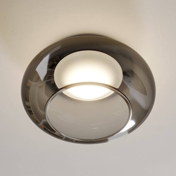 Lucande LED-es mennyezeti lámpa Mijo, Ø 43 cm, füstszürke, üveg, Alu / szürke / cink, Hálószoba, Üveg, Modern