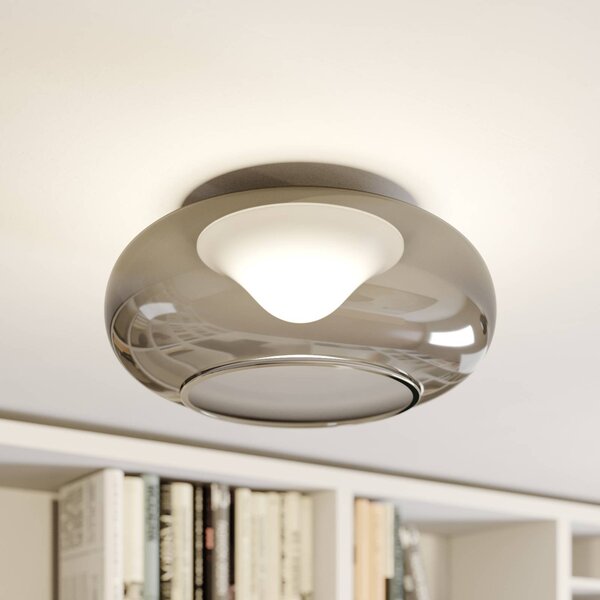 Lucande LED-es mennyezeti lámpa Mijo, Ø 43 cm, füstszürke, üveg, Alu / szürke / cink, Hálószoba, Üveg, Modern