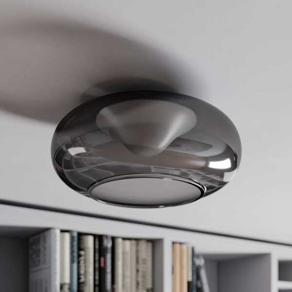 Lucande LED-es mennyezeti lámpa Mijo, Ø 43 cm, füstszürke, üveg, Alu / szürke / cink, Hálószoba, Üveg, Modern
