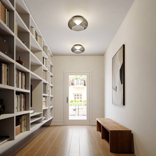Lucande LED-es mennyezeti lámpa Mijo, Ø 43 cm, füstszürke, üveg, Alu / szürke / cink, Hálószoba, Üveg, Modern
