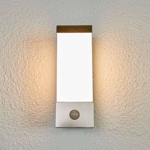 Lindby LED kültéri fali világítás Severina, 25 cm, érzékelő, acél, Alu / szürke / cink, Rozsdamentes acél, Modern