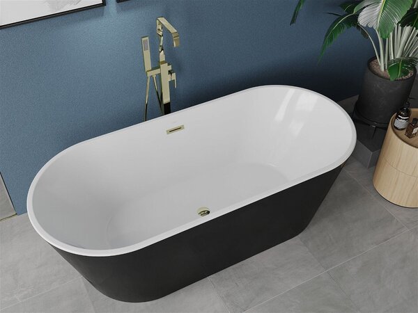 Luxury Luna szabadon álló fürdökád akril 180 x 80 cm, fehér/fekete, leeresztö arany - 52031808075-G Térben álló kád