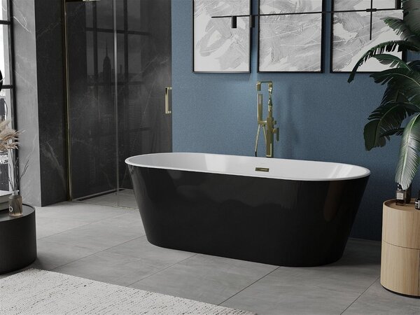 Luxury Luna szabadon álló fürdökád akril 180 x 80 cm, fehér/fekete, leeresztö arany - 52031808075-G Térben álló kád