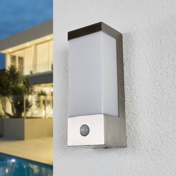Lindby LED kültéri fali világítás Severina, 25 cm, érzékelő, acél, Alu / szürke / cink, Rozsdamentes acél, Modern
