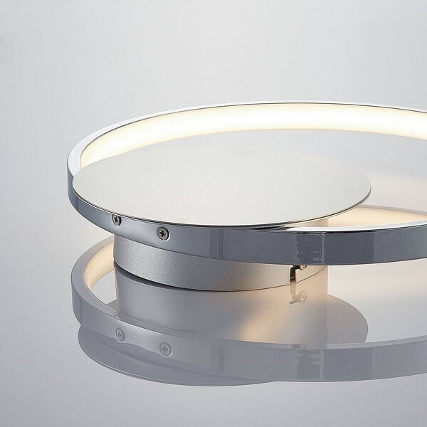 Lindby Anays LED-es fali lámpa, Ø 32 cm, króm/világos, műanyag, Alu / szürke / cink, Nappali / Étkező, Műanyag, Modern