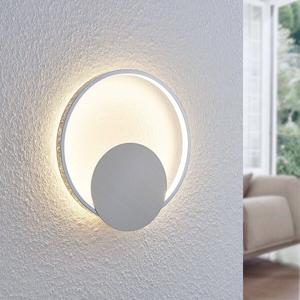 Lindby Anays LED-es fali lámpa, Ø 32 cm, króm/világos, műanyag, Alu / szürke / cink, Nappali / Étkező, Műanyag, Modern