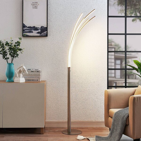 Lindby Boba többkaros LED álló lámpa, Alu / szürke / cink, Nappali / Étkező, Alumínium, Modern