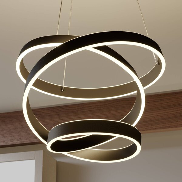 Lindby LED-es függőlámpa Olada, fekete, fém, Ø 51cm, Fekete, Nappali / Étkező, Alumínium, Modern