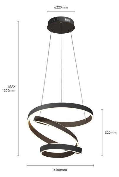 Lindby LED-es függőlámpa Olada, fekete, fém, Ø 51cm, Fekete, Nappali / Étkező, Alumínium, Modern