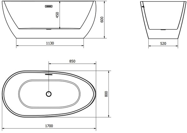 Luxury Eos szabadon álló fürdökád akril 170 x 80 cm, fehér - 52471708000 Térben álló kád