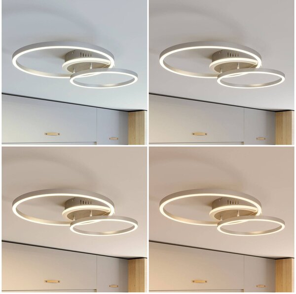 Lindby Smart LED mennyezeti világítás Edica, 58 cm, Tuya, CCT, dimmelhető, Alu / szürke / cink, Nappali / Étkező, Alumínium, Modern