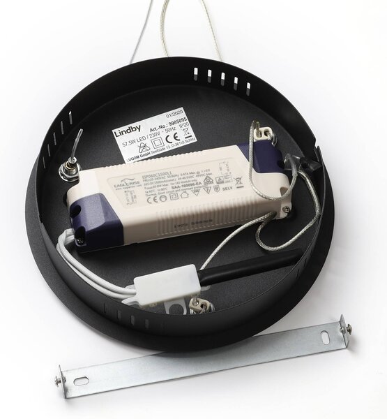 Lindby LED-es függőlámpa Olada, fekete, fém, Ø 51cm, Fekete, Nappali / Étkező, Alumínium, Modern