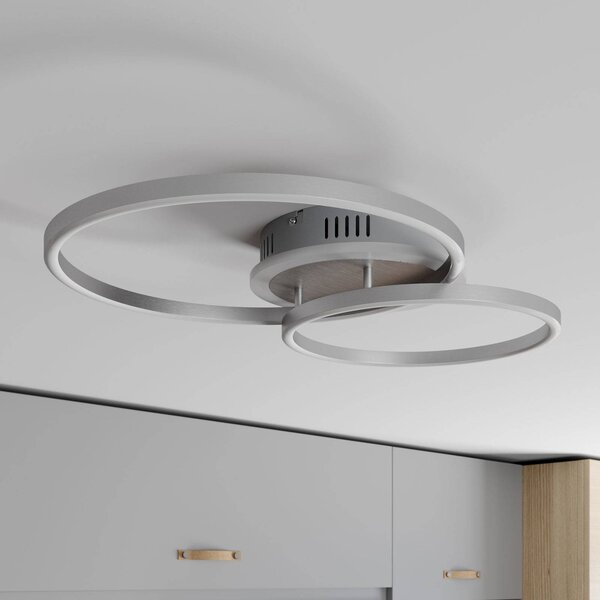 Lindby Smart LED mennyezeti világítás Edica, 58 cm, Tuya, CCT, dimmelhető, Alu / szürke / cink, Nappali / Étkező, Alumínium, Modern