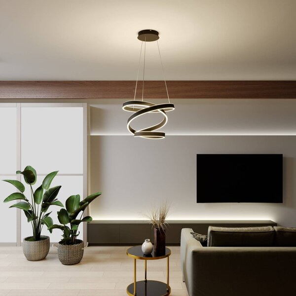 Lindby LED-es függőlámpa Olada, fekete, fém, Ø 51cm, Fekete, Nappali / Étkező, Alumínium, Modern