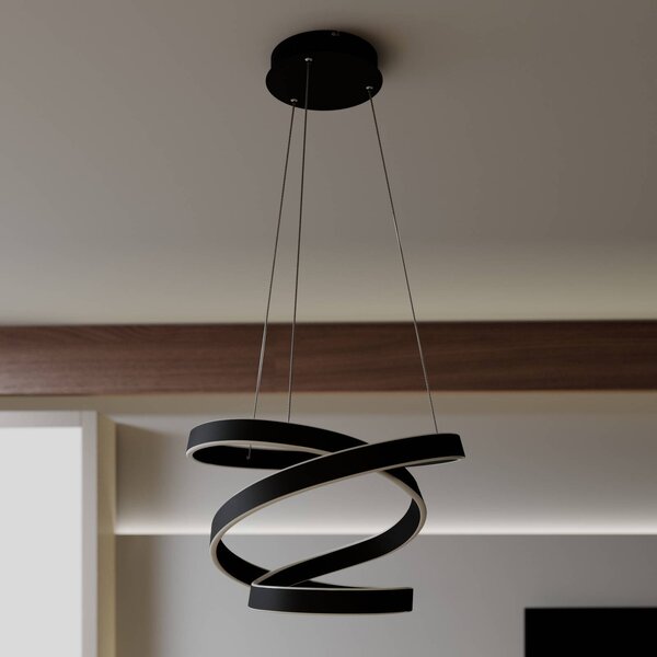 Lindby LED-es függőlámpa Olada, fekete, fém, Ø 51cm, Fekete, Nappali / Étkező, Alumínium, Modern