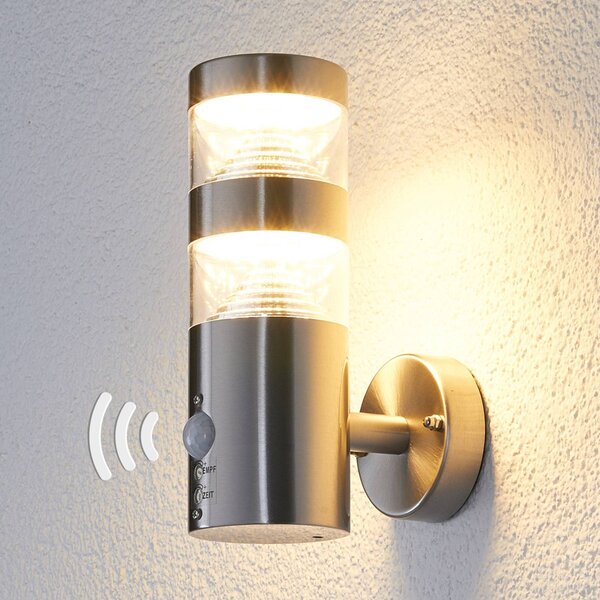 Lindby LED kültéri fali világítás Lanea, 22 cm, rozsdamentes acél, érzékelő, Alu / szürke / cink, Rozsdamentes acél, Modern