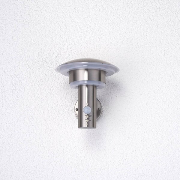 Lindby LED kültéri fali világítás Lillie, érzékelő, magasság 19 cm, Alu / szürke / cink, Rozsdamentes acél, Modern