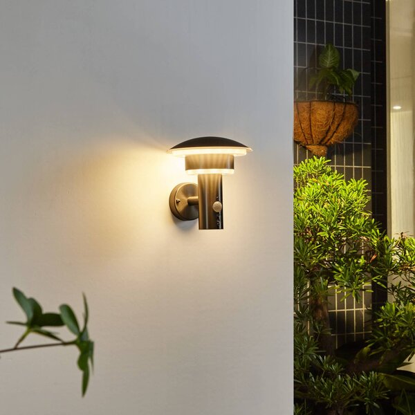 Lindby LED kültéri fali világítás Lillie, érzékelő, magasság 19 cm, Alu / szürke / cink, Rozsdamentes acél, Modern