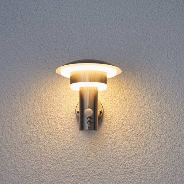 Lindby LED kültéri fali világítás Lillie, érzékelő, magasság 19 cm, Alu / szürke / cink, Rozsdamentes acél, Modern
