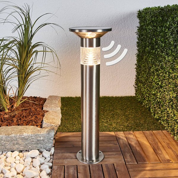 Lindby Jalisa LED állólámpa, 54 cm, napelemes, érzékelős, szolár, Alu / szürke / cink, Rozsdamentes acél, Modern