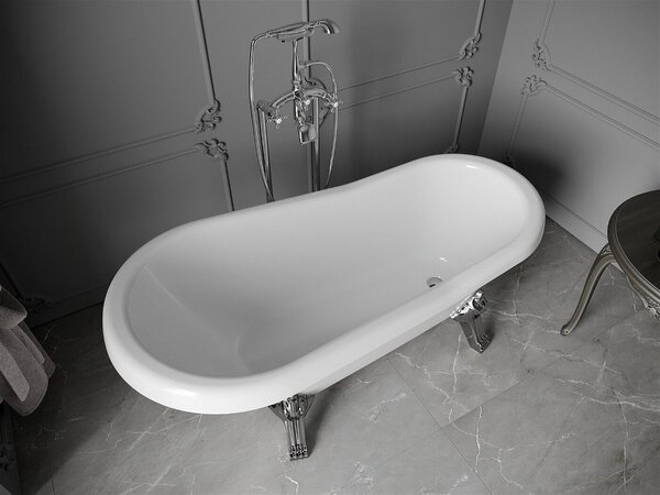 Luxury Retro szabadon álló fürdökád akril 150 x 73 cm, fehér, láb króm - 53251507300-00 Térben álló kád