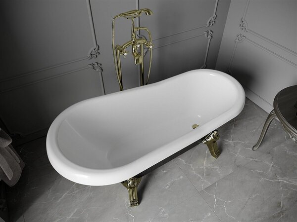 Luxury Retro szabadon álló fürdökád akril 150 x 73 cm, fehér/fekete, láb arany - 53251507375-50 Térben álló kád