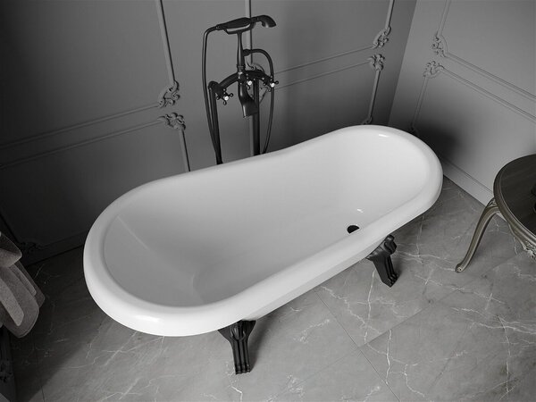 Luxury Retro szabadon álló fürdökád akril 150 x 73 cm, fehér, láb fekete - 53251507300-70 Térben álló kád