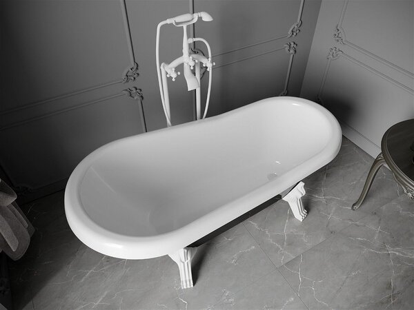 Luxury Retro szabadon álló fürdökád akril 150 x 73 cm, fehér/fekete, láb fehér - 53251507375-20 Térben álló kád