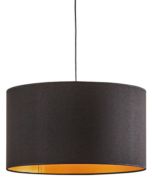 Euluna Roller lógó lámpa, fekete/arany, Ø 45 cm, dimmelhető, Fekete, Nappali / Étkező, Textil / szövet / selyem, Modern