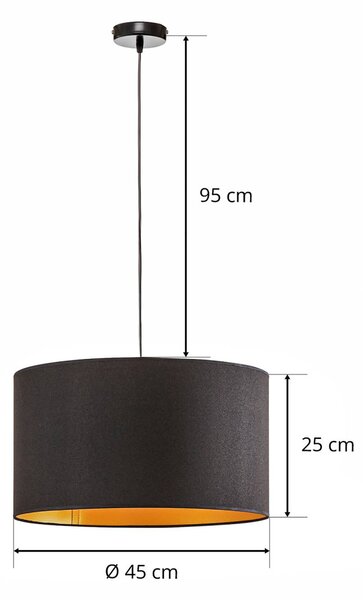 Euluna Roller lógó lámpa, fekete/arany, Ø 45 cm, dimmelhető, Fekete, Nappali / Étkező, Textil / szövet / selyem, Modern