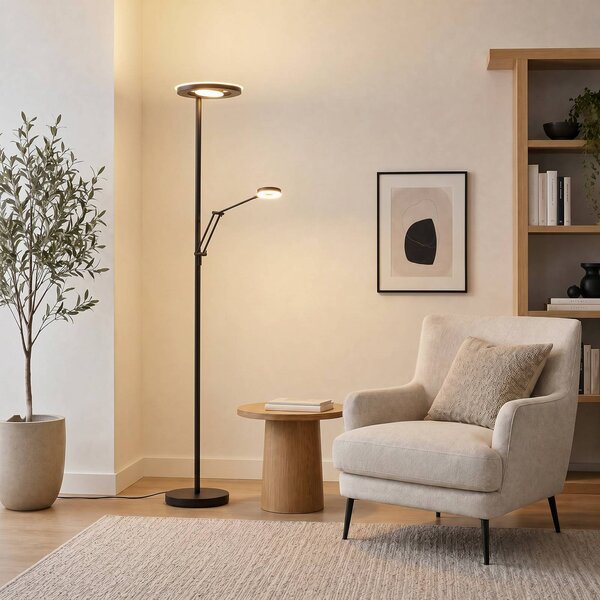 Trio Lighting Barrie LED mennyezeti lámpa olvasólámpával, matt fekete, dimmelhető, Fekete, Nappali / Étkező, fém, Modern