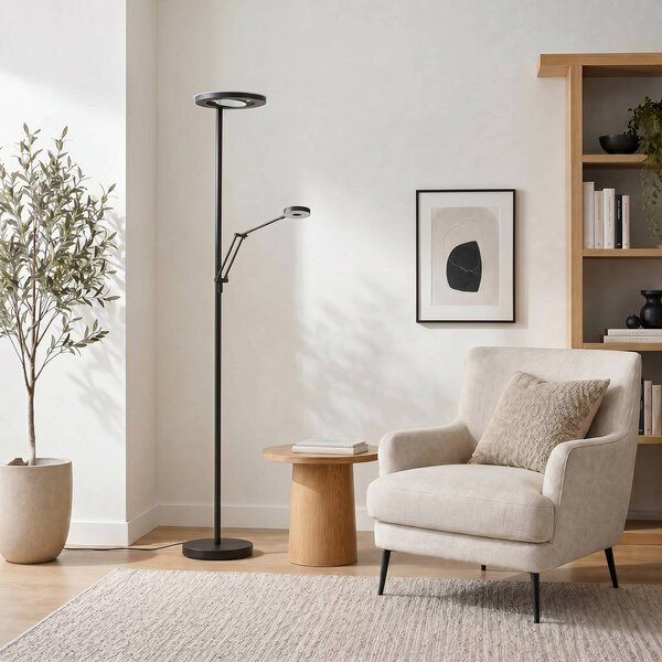 Trio Lighting Barrie LED mennyezeti lámpa olvasólámpával, matt fekete, dimmelhető, Fekete, Nappali / Étkező, fém, Modern