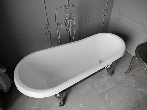 Luxury Retro szabadon álló fürdökád akril 170 x 75 cm, fehér/fekete, láb króm - 53251707575-00 Térben álló kád
